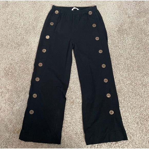Soft Surroundins Casual Pants Size XS Black Wide Leg Cropped Button Pull On Boho - Picture 1 of 12